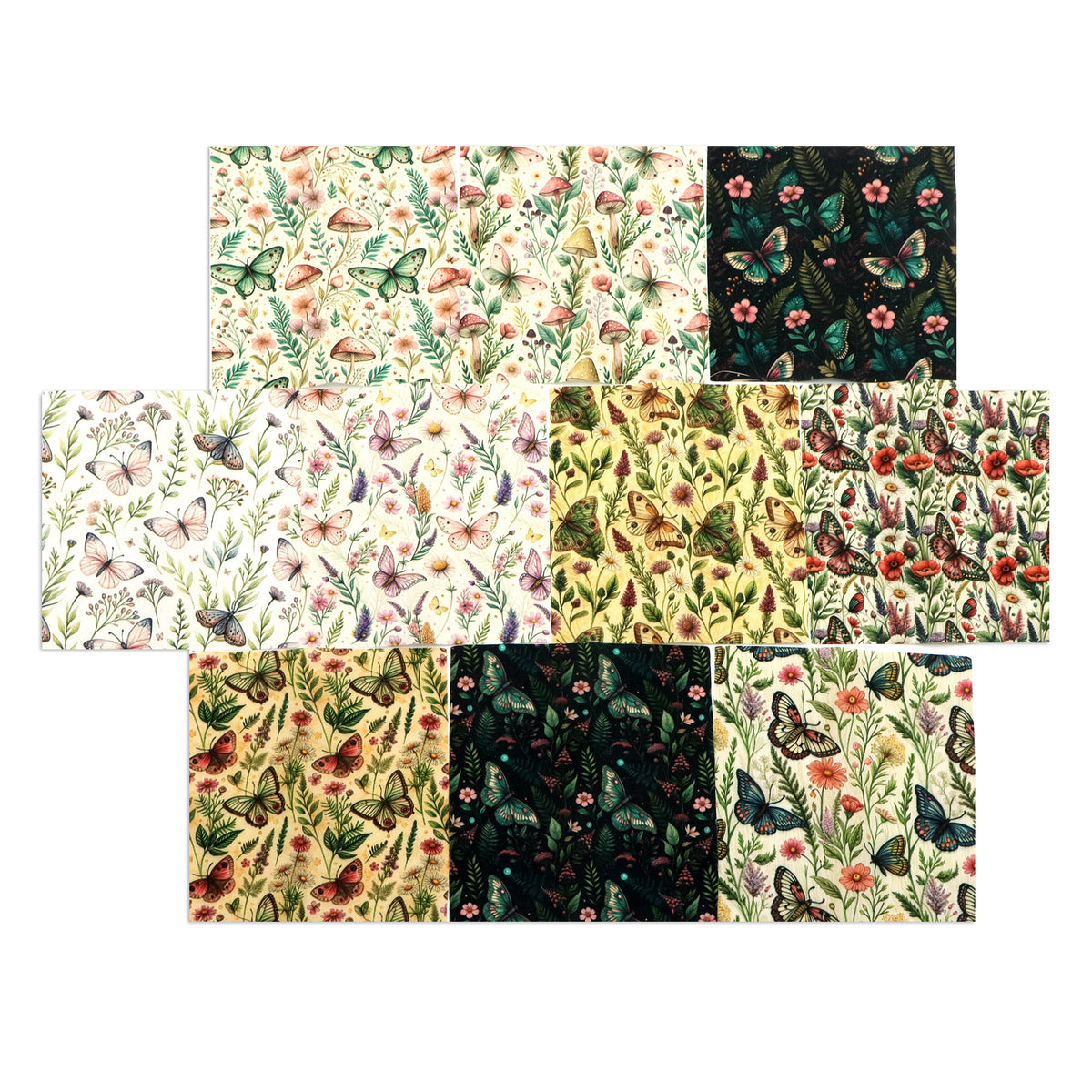 10pcs Charm Pack Set Floral Butterfly Pattern Vintage Style Handmade DIY with Rich Color and Texture Elements 100% Polyester Patchwork in 10 Design Styles Suitable for Patchwork DIY Craft Projects DIY Wallet Making Gift Giving Bag Making Mother's Day Gift