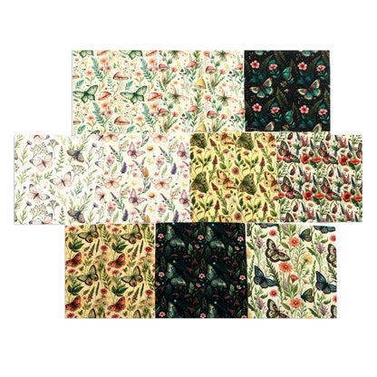 10pcs Charm Pack Set Floral Butterfly Pattern Vintage Style Handmade DIY with Rich Color and Texture Elements 100% Polyester Patchwork in 10 Design Styles Suitable for Patchwork DIY Craft Projects DIY Wallet Making Gift Giving Bag Making Mother's Day Gift