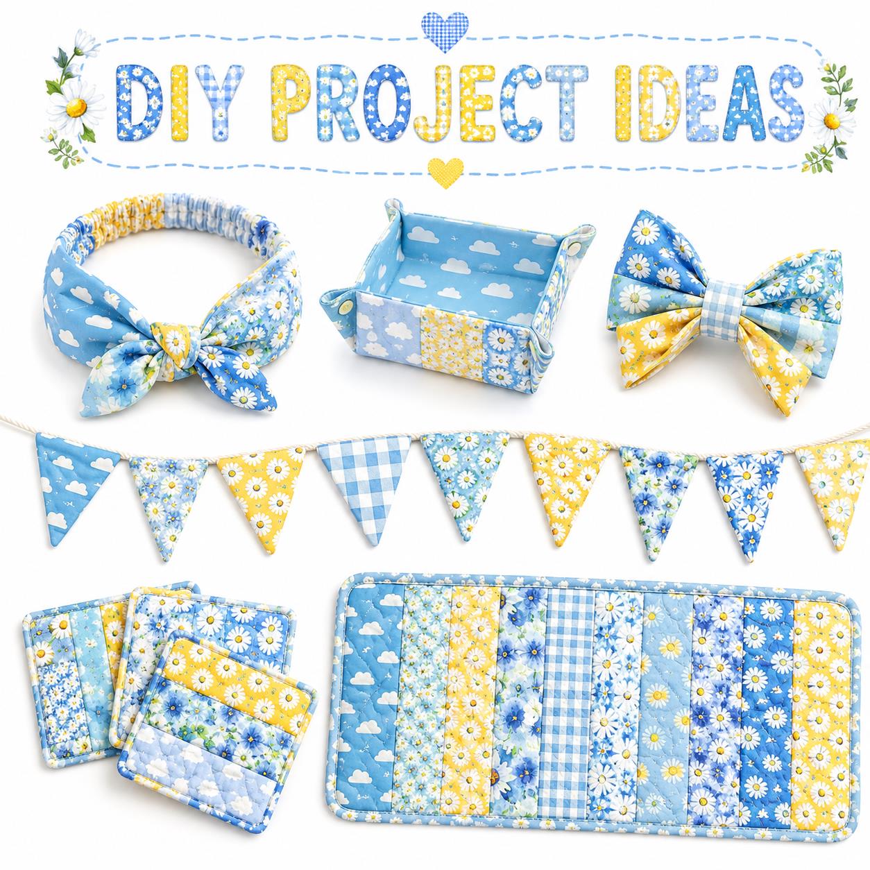 10Pc/Set, Making 10 Images 1pc Each, Each Size: 6.3*50cm Floral Daisy Blue Series Sliced Fabric Set Style Combination, Polyester Jelly Roll Fabric Strips, Pre-Cut Quilting Squares, For Quilting DIY, Handicrafts And Sewing, Blankets, Rugs