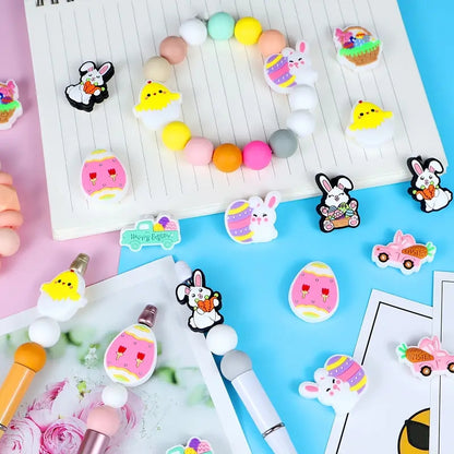 1PC Chicken Gnome Rabbit Bunny Easter Silicone Beads for Jewelry Making, DIY Beading, Key Bag Chain, Bracelet, Necklace, Beaded Pen Decors, and Home Decoration Accessories