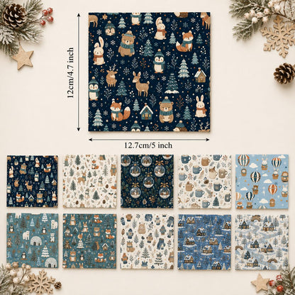 10Pc/Set Christmas Series Heart Star Rabbit Deer Fox Penguin Bear Holly Pinecones Seal Fire Balloon Fat Quarter Fabric, Pre-Cut Square Fabric Assort, Fabric Set, Craft Fabric, Handmade DIY Patchwork Fabric,Home Quilting Sewing Fabric, Packaging Fabric, Sc