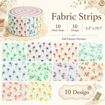 10Pc/Set, Making 10 Images 1pc Each, Each Size: 6.3*50cm Floral Chiffon Series Sliced Fabric Set Style Combination, Polyester Jelly Roll Fabric Strips, Pre-Cut Quilting Squares, For Quilting DIY, Handicrafts And Sewing, Blankets, Rugs