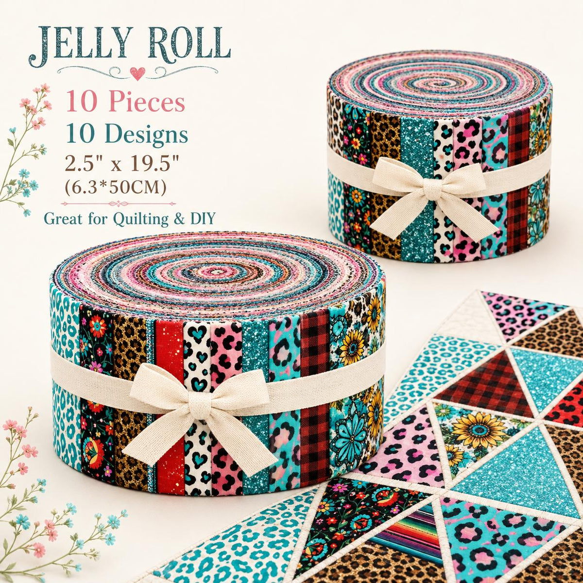 10Pc/Set, Making 10 Images 1pc Each, Each Size: 6.3*50cm Leopard Series Sliced Fabric Set Style Combination, Polyester Jelly Roll Fabric Strips, Pre-Cut Quilting Squares, For Quilting DIY, Handicrafts And Sewing, Blankets, Rugs, Interior Decoration, Home