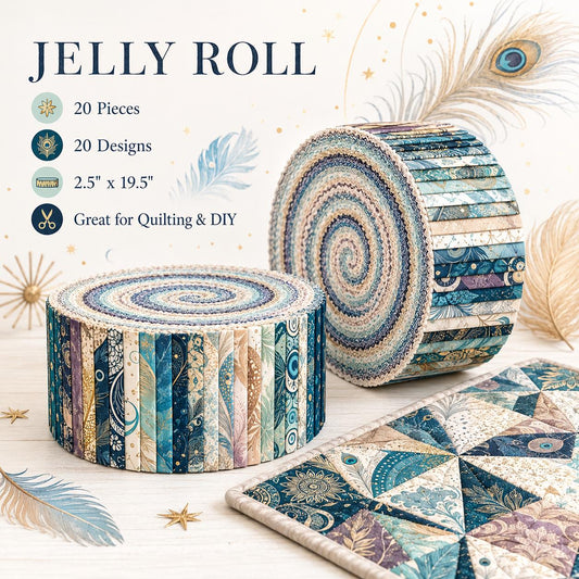 20pcs/set Vintage Peacock Feather Pattern Jelly Roll Fabric Strips 2.5X19.7inch Pre-Cut 100% Polyester For Patchwork Quilts, Table Runners, Placemats, Tote Bags, Storage Pouches, Makeup Bags, Coasters, Quilt Blocks & Binding