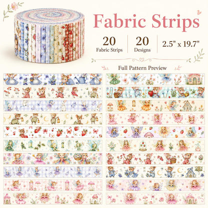 20pcs Vintage Mouse Fruit Jelly Roll Sliced Fabric Strips 2.5X19.7inch Pre-cut Fresh and Delicate Printed Multi-Color 100% Polyester for DIY Handmade Patchwork, Table Runners, Placemats, Tote Bags, Storage Pouches, Makeup Bags, Coasters, Quilt Blocks