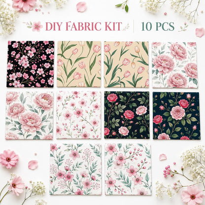 10Pc/Set Flower Series Fat Quarter Fabric, Pre-Cut Square Fabric Assort, Fabric Set, Craft Fabric, Handmade DIY Patchwork Fabric,Home Quilting Sewing Fabric, Packaging Fabric, Scrapbooking Craft Hobbyist