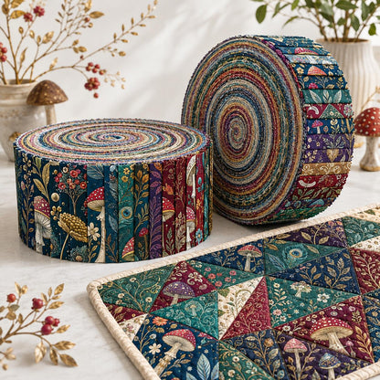 10pcs Vintage Mushroom Floral Pattern Jelly Roll Fabric Strips 2.5X19.7inch Pre-Cut 100% Polyester For Patchwork Quilts, Table Runners, Placemats, Tote Bags, Storage Pouches, Makeup Bags, Coasters, Quilt Blocks & Binding