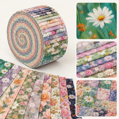 10pcs Vintage Floral Painting Pattern Jelly Roll Fabric Strips 2.5X19.7inch Pre-cut 100% Polyester for Patchwork Quilts, Table Runners, Placemats, Tote Bags, Storage Pouches, Makeup Bags, Coasters, Quilt Blocks & Binding Multi-color