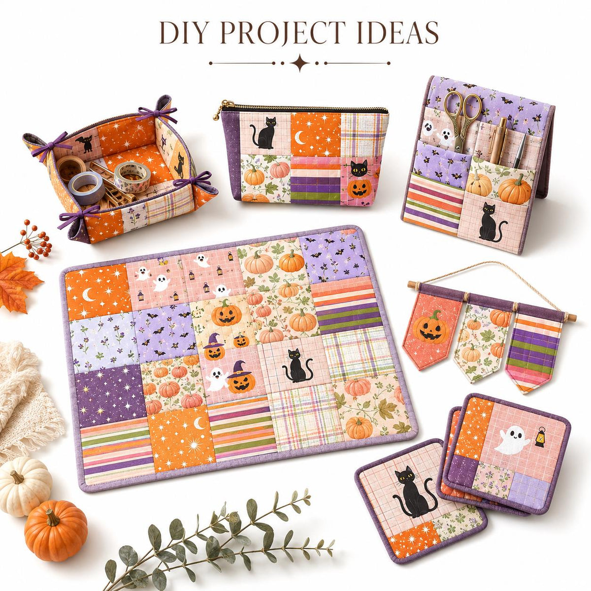 10pcs Charm Pack Set Star Moon Pumpkin Pattern Vintage Style Handmade DIY with Rich Color and Texture Elements 100% Polyester Patchwork in 10 Design Styles Suitable for Patchwork DIY Craft Projects DIY Wallet Making Gift Giving Bag Making Mother's Day Gif