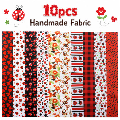 10Pc/Set, Making 10 Images 1pc Each, Each Size: 6.3*50cm Spring Heart Ladybug Red Series Sliced Fabric Set Style Combination, Polyester Jelly Roll Fabric Strips, Pre-Cut Quilting Squares, For Quilting DIY, Handicrafts And Sewing, Blankets, Rugs