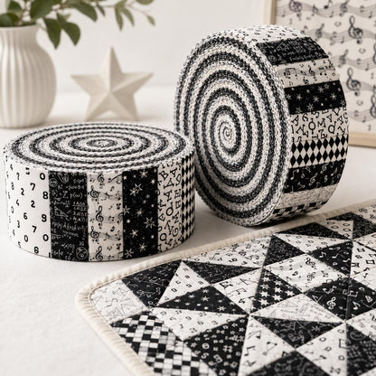 10Pc/Set, Making 10 Images 1pc Each, Each Size: 6.3*50cm Back to School White and Black Series Sliced Fabric Set Style Combination, Polyester Jelly Roll Fabric Strips, Pre-Cut Quilting Squares, For Quilting DIY, Handicrafts And Sewing, Blankets, Rugs