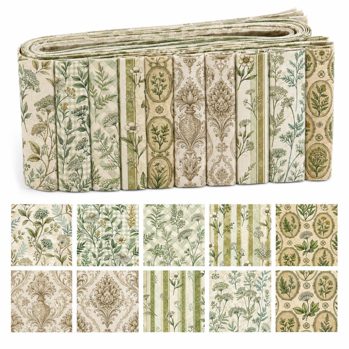 10pcs Vintage Floral Pattern Jelly Roll Fabric Strips 2.5X19.7inch Pre-Cut 100% Polyester For Patchwork Quilts, Table Runners, Placemats, Tote Bags, Storage Pouches, Makeup Bags, Coasters, Quilt Blocks & Binding