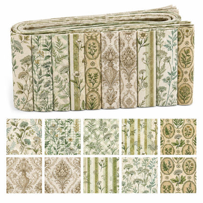 10pcs Vintage Floral Pattern Jelly Roll Fabric Strips 2.5X19.7inch Pre-Cut 100% Polyester For Patchwork Quilts, Table Runners, Placemats, Tote Bags, Storage Pouches, Makeup Bags, Coasters, Quilt Blocks & Binding