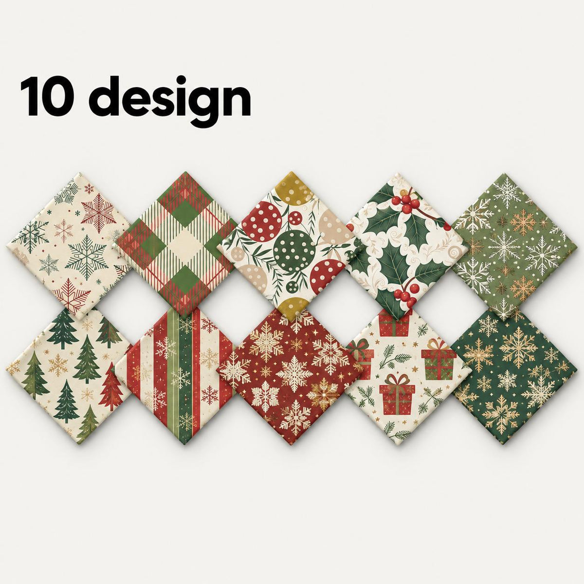10Pc/Set Christmas Series Stripe Plaid Tree Gift Fat Quarter Fabric, Pre-Cut Square Fabric Assort, Fabric Set, Craft Fabric, Handmade DIY Patchwork Fabric,Home Quilting Sewing Fabric, Packaging Fabric, Scrapbooking Craft Hobbyist