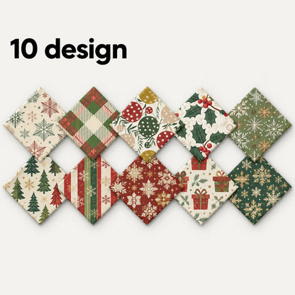 10Pc/Set Christmas Series Stripe Plaid Tree Gift Fat Quarter Fabric, Pre-Cut Square Fabric Assort, Fabric Set, Craft Fabric, Handmade DIY Patchwork Fabric,Home Quilting Sewing Fabric, Packaging Fabric, Scrapbooking Craft Hobbyist