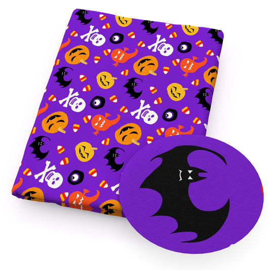 pumpkin halloween bat skull ghost skeleton bones candy corn fabric