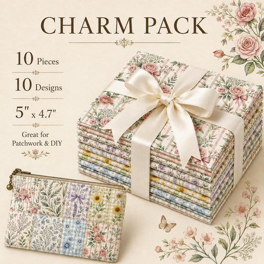 10pcs Charm Pack Set Floral Pattern 100% Polyester Patchwork in 10 Design Styles, Ready-to-Sew Without Cutting, Suitable For Patchwork Wallet Making Gift Giving Tote Bags Coasters DIY Craft Projects