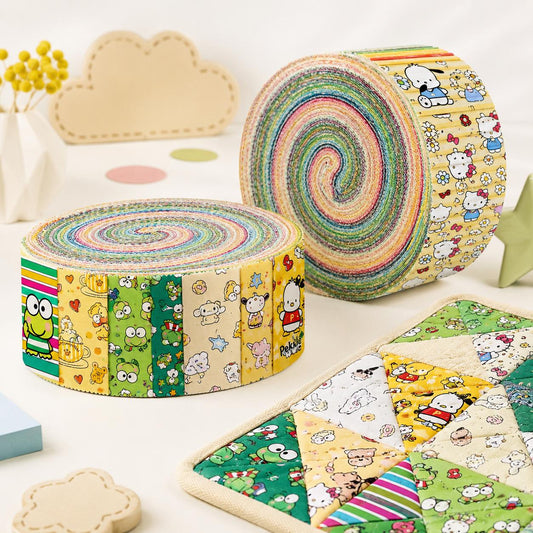 10pcs Vintage Sanrio Hello Kitty KEROPPI Pattern Jelly Roll Fabric Strips 2.5X19.7inch Pre-Cut 100% Cotton For Patchwork Quilts, Table Runners, Placemats, Tote Bags, Storage Pouches, Makeup Bags, Coasters, Quilt Blocks & Binding