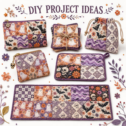 10Pc/Set Halloween Series Plaid Skull Flower Bones Bat Fat Quarter Fabric, Pre-Cut Square Fabric Assort, Fabric Set, Craft Fabric, Handmade DIY Patchwork Fabric,Home Quilting Sewing Fabric, Packaging Fabric, Scrapbooking Craft Hobbyist
