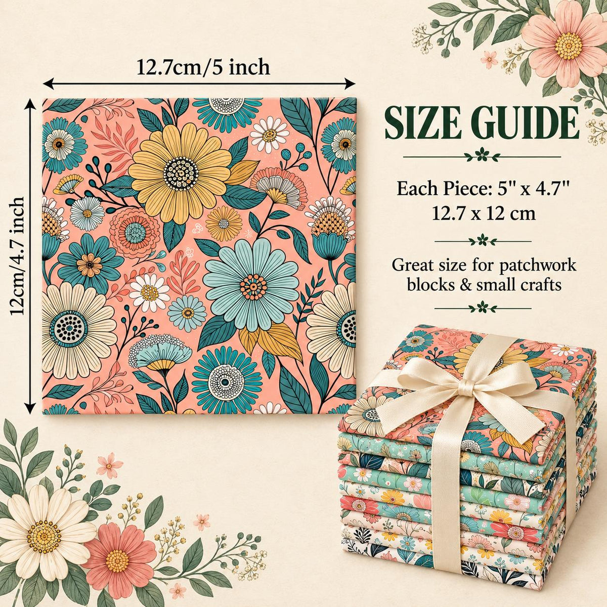 10Pc/Set Flower Series Fat Quarter Fabric, Pre-Cut Square Fabric Assort, Fabric Set, Craft Fabric, Handmade DIY Patchwork Fabric,Home Quilting Sewing Fabric, Packaging Fabric, Scrapbooking Craft Hobbyist