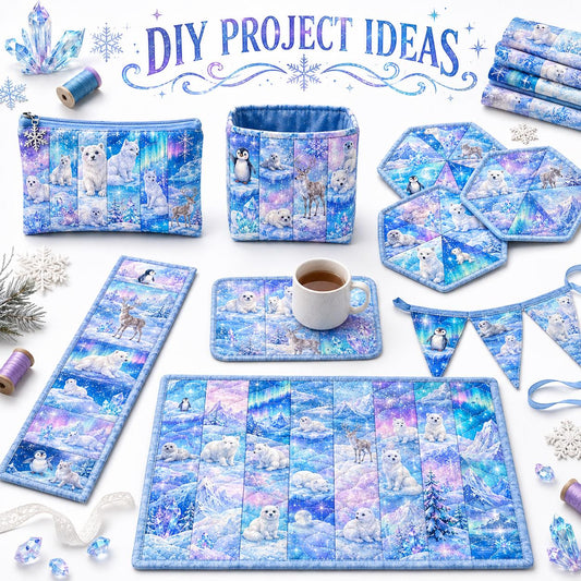 10pcs Vintage Penguin Seal Polar Bear Blue Aurora Ocean Theme Jelly Roll Fabric Strips 2.5X19.7inch Pre-Cut 100% Polyester For Patchwork Quilts, Table Runners, Placemats, Tote Bags, Storage Pouches, Makeup Bags, Coasters, Quilt Blocks & Binding