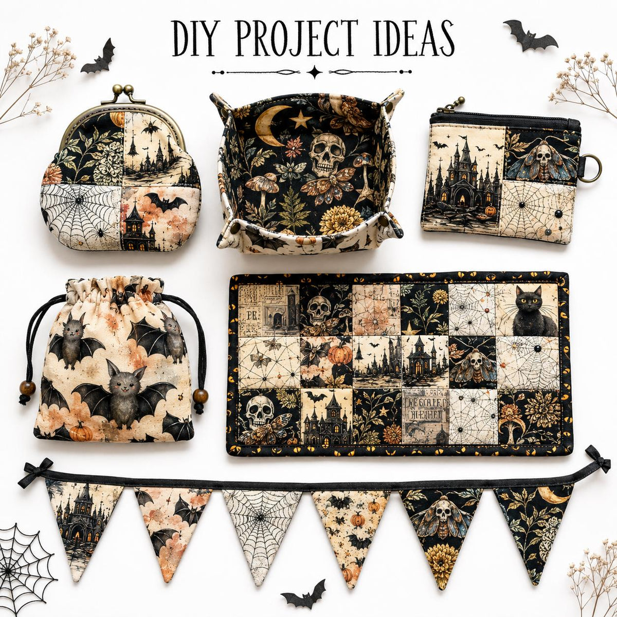 10Pc/Set Halloween Skull Cat Bat Spider Web Witch Pumpkin Series Fat Quarter Fabric, Pre-Cut Square Fabric Assort, Fabric Set, Craft Fabric, Handmade DIY Patchwork Fabric,Home Quilting Sewing Fabric, Packaging Fabric, Scrapbooking Craft Hobbyist