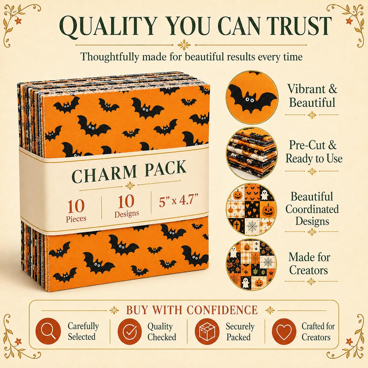 10Pc/Set Halloween Series Pumpkin Bat Cat Stripe Fat Quarter Fabric, Pre-Cut Square Fabric Assort, Fabric Set, Craft Fabric, Handmade DIY Patchwork Fabric,Home Quilting Sewing Fabric, Packaging Fabric, Scrapbooking Craft Hobbyist