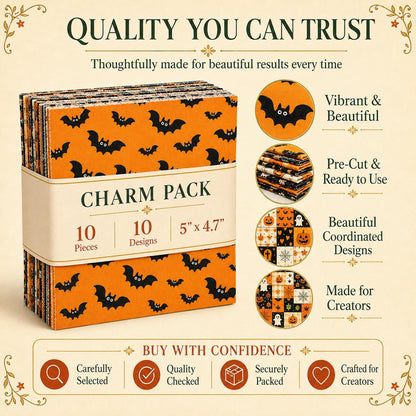 10Pc/Set Halloween Series Pumpkin Bat Cat Stripe Fat Quarter Fabric, Pre-Cut Square Fabric Assort, Fabric Set, Craft Fabric, Handmade DIY Patchwork Fabric,Home Quilting Sewing Fabric, Packaging Fabric, Scrapbooking Craft Hobbyist