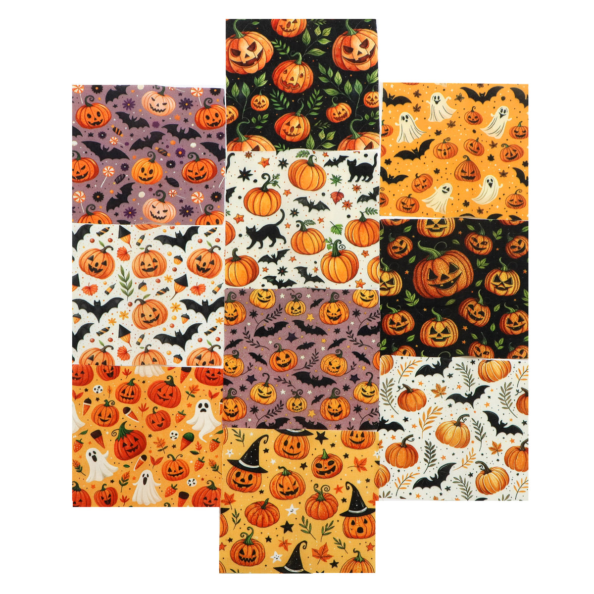 10pcs Charm Pack Set Halloween Pumpkin Ghost Pattern Vintage Style Handmade DIY with Rich Color and Texture Elements 100% Polyester Patchwork in 10 Design Styles Suitable for Patchwork DIY Craft Projects DIY Wallet Making Gift Giving Bag Making Mother's D