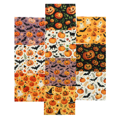 10pcs Charm Pack Set Halloween Pumpkin Ghost Pattern Vintage Style Handmade DIY with Rich Color and Texture Elements 100% Polyester Patchwork in 10 Design Styles Suitable for Patchwork DIY Craft Projects DIY Wallet Making Gift Giving Bag Making Mother's D