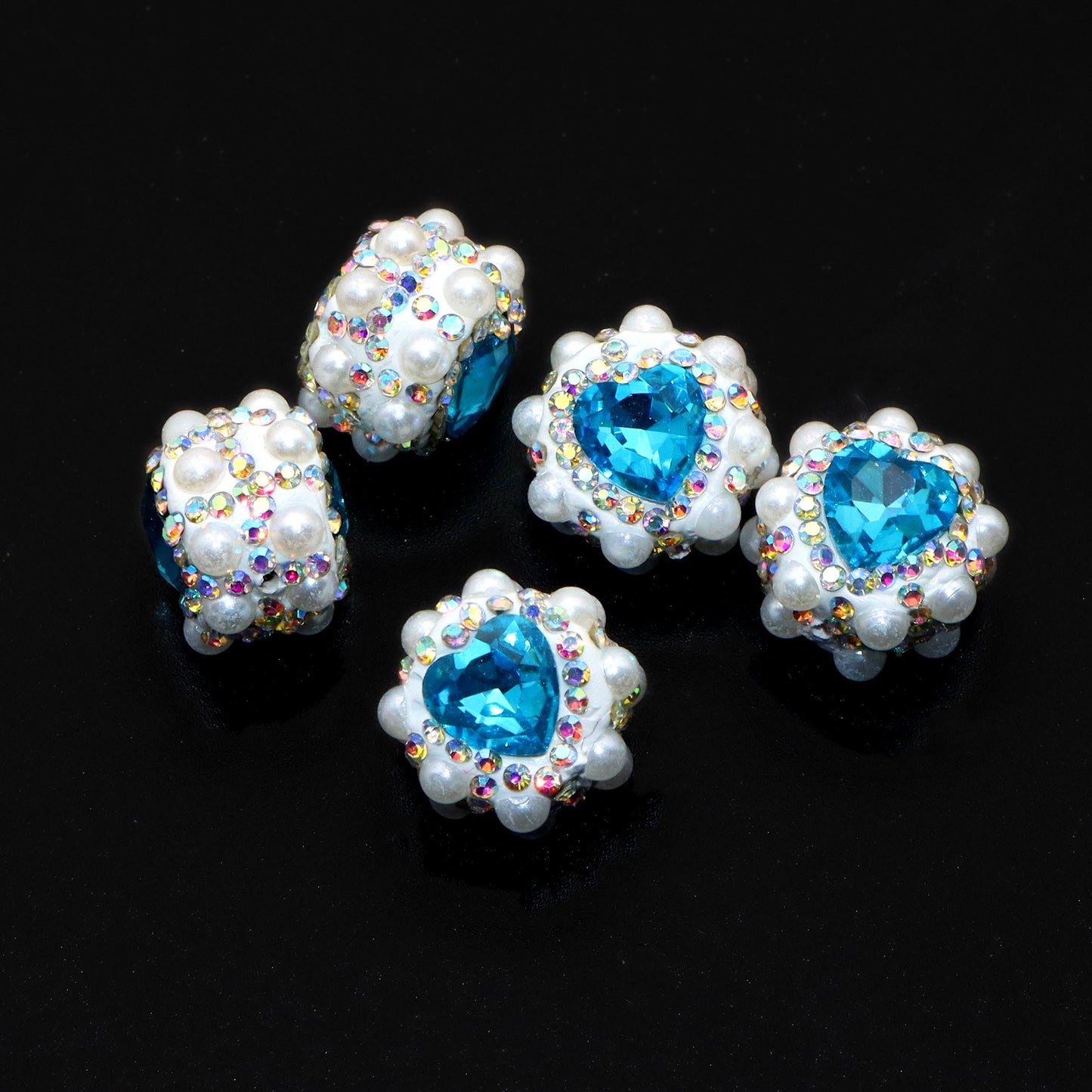 1PC Heart Love Valentine's Day Pearl Rhinestone Bead with Opal Effect - Faux Crystal Spacer for DIY Jewelry Making, Bracelets, Necklaces, Earrings & Crafts