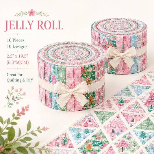 10pcs Vintage Pink Christmas Tree Theme Jelly Roll Fabric Strips 2.5X19.7inch Pre-Cut 100% Polyester For Patchwork Quilts, Table Runners, Placemats, Tote Bags, Storage Pouches, Makeup Bags, Coasters, Quilt Blocks & Binding
