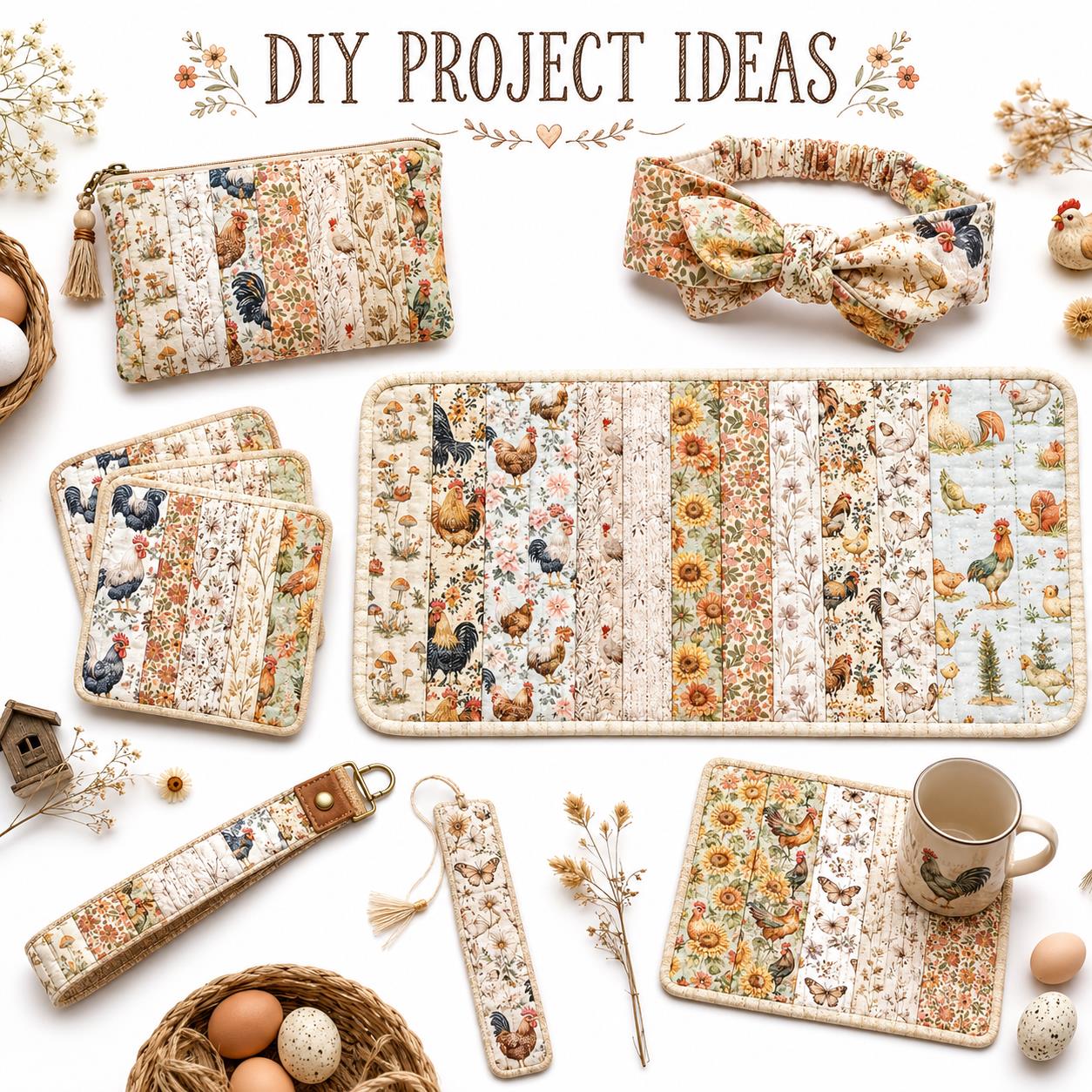 10Pc/Set, Making 10 Images 1pc Each, Each Size: 6.3*50cm Floral Butterfly Rooster Series Sliced Fabric Set Style Combination, Polyester Jelly Roll Fabric Strips, Pre-Cut Quilting Squares, For Quilting DIY, Handicrafts And Sewing, Blankets, Rugs