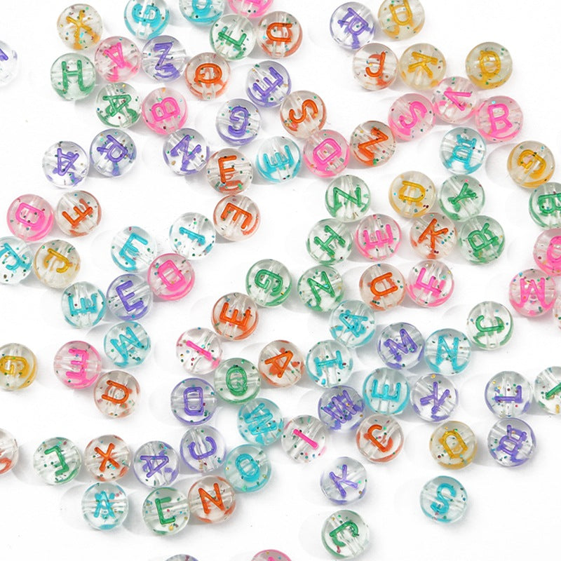 100pcs 7mm Clear Acrylic Letter Beads Glitter Transparent Alphabet Loose Beads For DIY Handmade Bracelets Necklaces, Jewelry Making Craft Supplies
