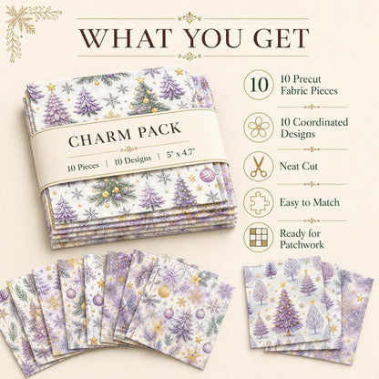 10pcs Charm Pack Set Christmas Tree Pattern Vintage Style Handmade DIY with Rich Color and Texture Elements 100% Polyester Patchwork in 10 Design Styles Suitable for Patchwork DIY Craft Projects DIY Wallet Making Gift Giving Bag Making Mother's Day Gift