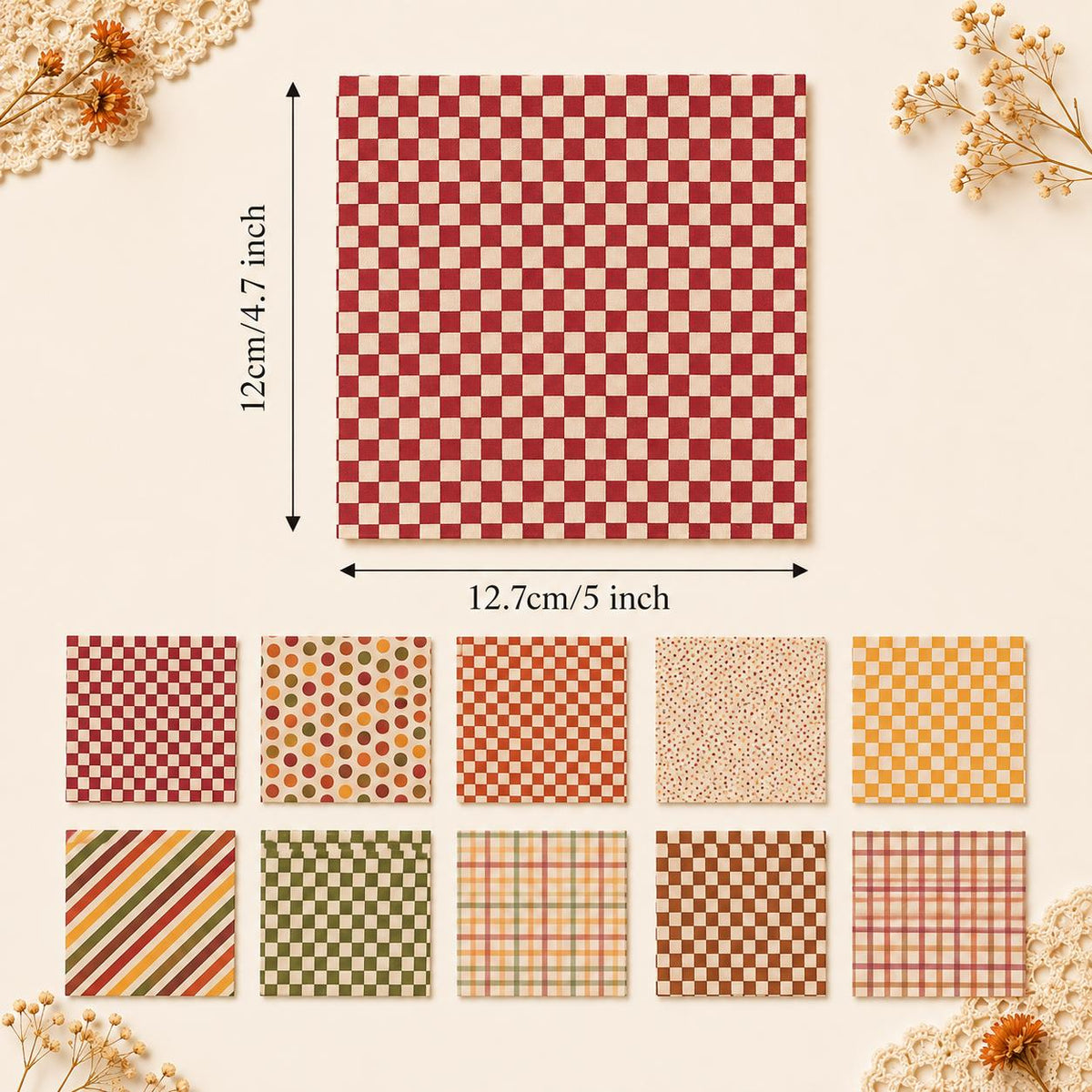 10Pc/Set Autumn Series Dot Plaid Stripe Fat Quarter Fabric, Pre-Cut Square Fabric Assort, Fabric Set, Craft Fabric, Handmade DIY Patchwork Fabric,Home Quilting Sewing Fabric, Packaging Fabric, Scrapbooking Craft Hobbyist