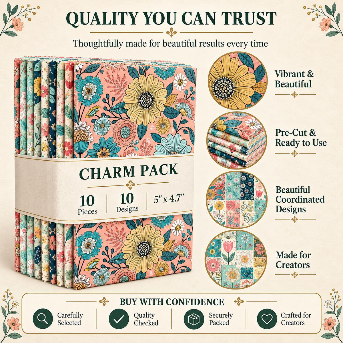 10Pc/Set Flower Series Fat Quarter Fabric, Pre-Cut Square Fabric Assort, Fabric Set, Craft Fabric, Handmade DIY Patchwork Fabric,Home Quilting Sewing Fabric, Packaging Fabric, Scrapbooking Craft Hobbyist