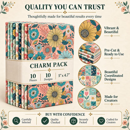 10Pc/Set Flower Series Fat Quarter Fabric, Pre-Cut Square Fabric Assort, Fabric Set, Craft Fabric, Handmade DIY Patchwork Fabric,Home Quilting Sewing Fabric, Packaging Fabric, Scrapbooking Craft Hobbyist