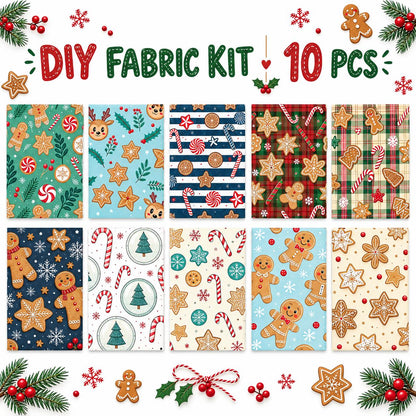 10Pc/Set Christmas Series Stripe Deer Dot Crutch Holly Tree Fat Quarter Fabric, Pre-Cut Square Fabric Assort, Fabric Set, Craft Fabric, Handmade DIY Patchwork Fabric,Home Quilting Sewing Fabric, Packaging Fabric, Scrapbooking Craft Hobbyist