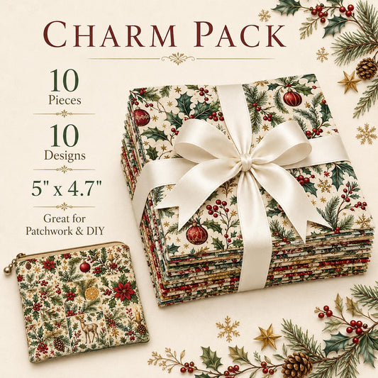 10Pc/Set Christmas Flower Series Star Deer Holly Pinecones Fat Quarter Fabric, Pre-Cut Square Fabric Assort, Fabric Set, Craft Fabric, Handmade DIY Patchwork Fabric,Home Quilting Sewing Fabric, Packaging Fabric, Scrapbooking Craft Hobbyist