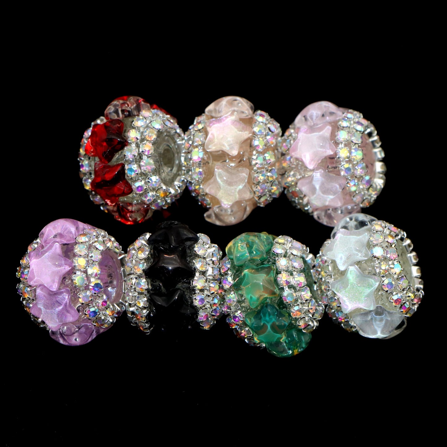 1Pc Faux Rhinestone Acrylic Beads Star Shaped Solid Color Loose Spacer Beads with Hole for Jewelry Making DIY Bracelet Necklace Chain Earrings Charm Bangle Decors Craft Pen Supplies