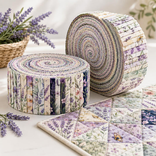 10pcs Vintage Lavender Floral Pattern Jelly Roll Fabric Strips 2.5X19.7inch Pre-Cut 100% Polyester For Patchwork Quilts, Table Runners, Placemats, Tote Bags, Storage Pouches, Makeup Bags, Coasters, Quilt Blocks & Binding