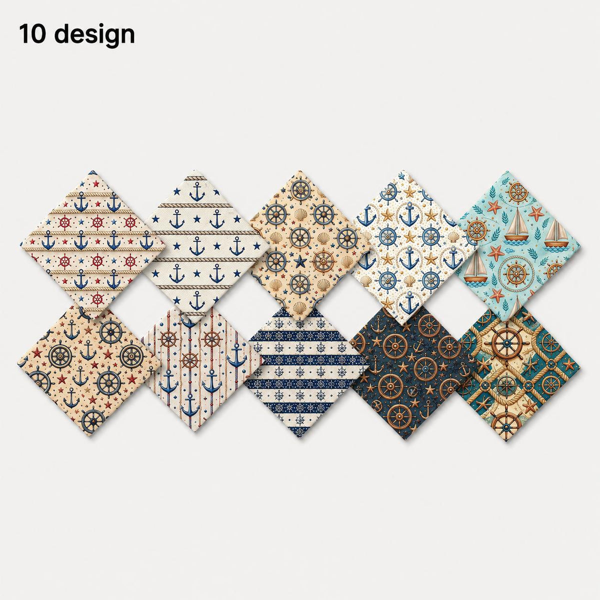 10pcs Charm Pack Set Anchor Pattern 100% Polyester Patchwork in 10 Design Styles, Ready-to-Sew Without Cutting, Suitable For Patchwork Wallet Making Gift Giving Tote Bags Coasters DIY Craft Projects