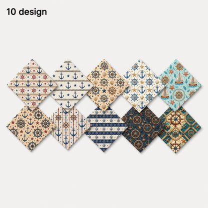 10pcs Charm Pack Set Anchor Pattern 100% Polyester Patchwork in 10 Design Styles, Ready-to-Sew Without Cutting, Suitable For Patchwork Wallet Making Gift Giving Tote Bags Coasters DIY Craft Projects