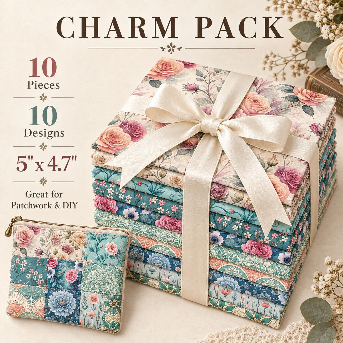 10Pc/Set Flower Series Fat Quarter Fabric, Pre-Cut Square Fabric Assort, Fabric Set, Craft Fabric, Handmade DIY Patchwork Fabric,Home Quilting Sewing Fabric, Packaging Fabric, Scrapbooking Craft Hobbyist