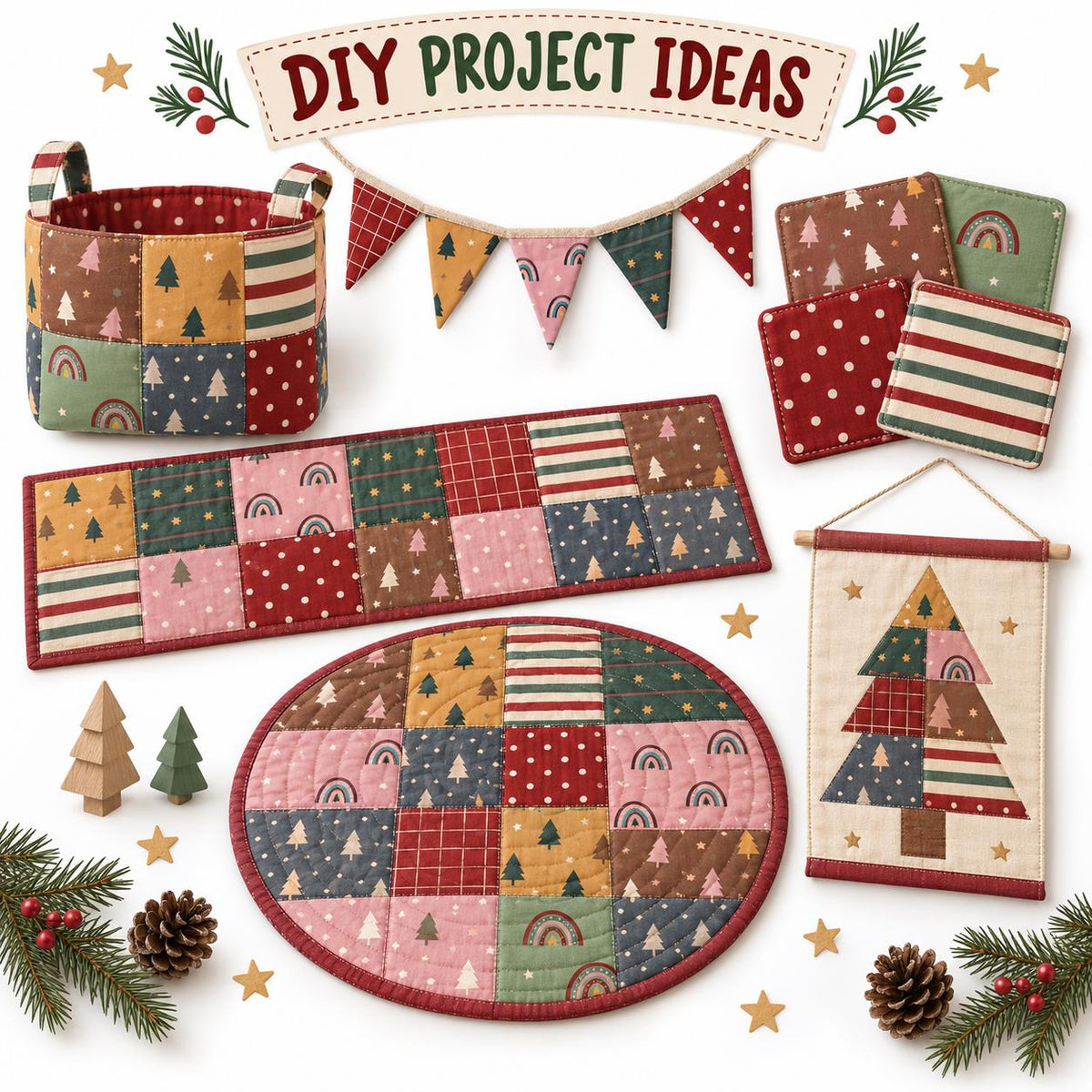 10Pc/Set Christmas Series Plaid Dot Star Tree Stripe Fat Quarter Fabric, Pre-Cut Square Fabric Assort, Fabric Set, Craft Fabric, Handmade DIY Patchwork Fabric,Home Quilting Sewing Fabric, Packaging Fabric, Scrapbooking Craft Hobbyist