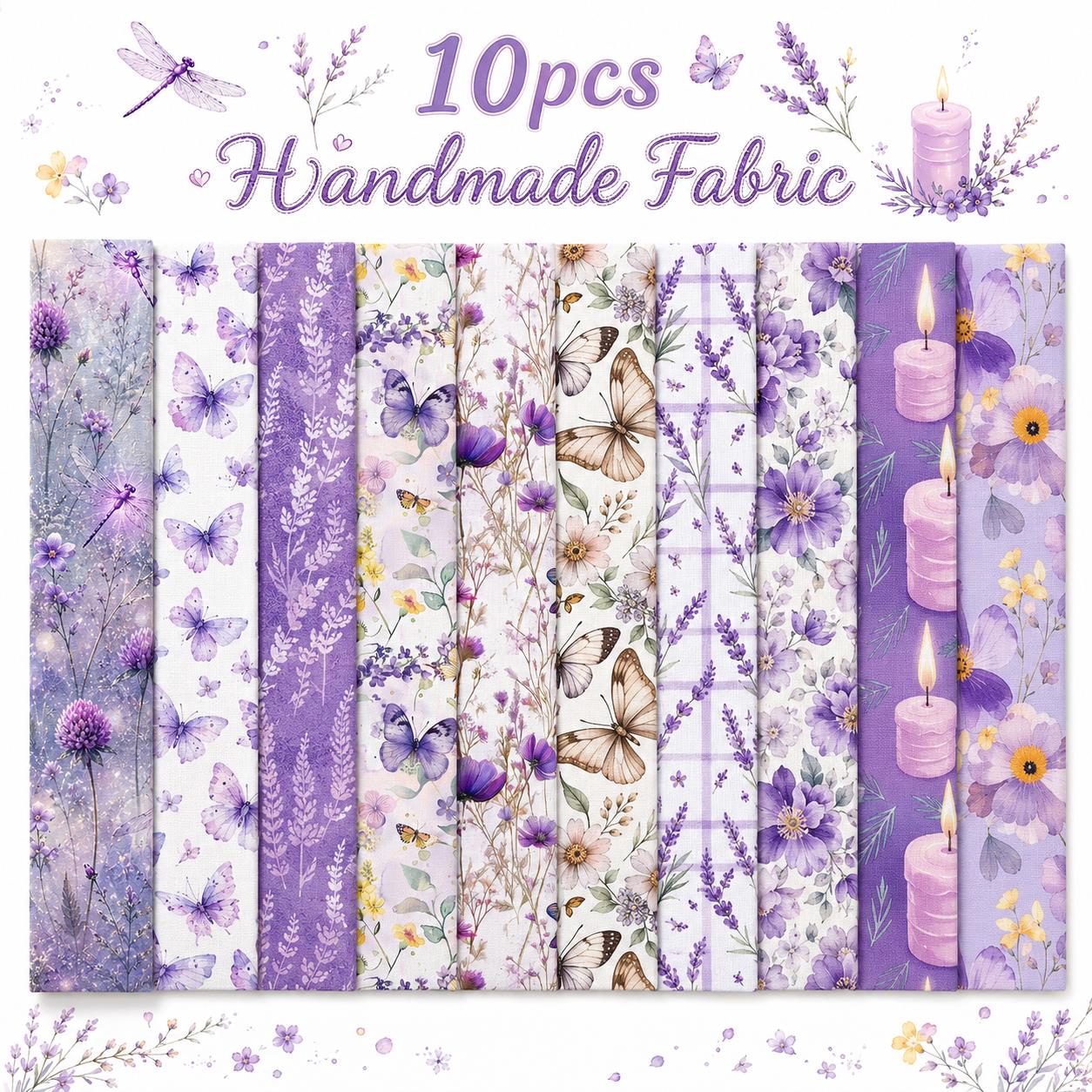 10pcs Vintage Butterfly Purple Pattern Jelly Roll Fabric Strips 2.5X19.7inch Pre-cut 100% Polyester for Patchwork Quilts, Table Runners, Placemats, Tote Bags, Storage Pouches, Makeup Bags, Coasters, Quilt Blocks & Binding