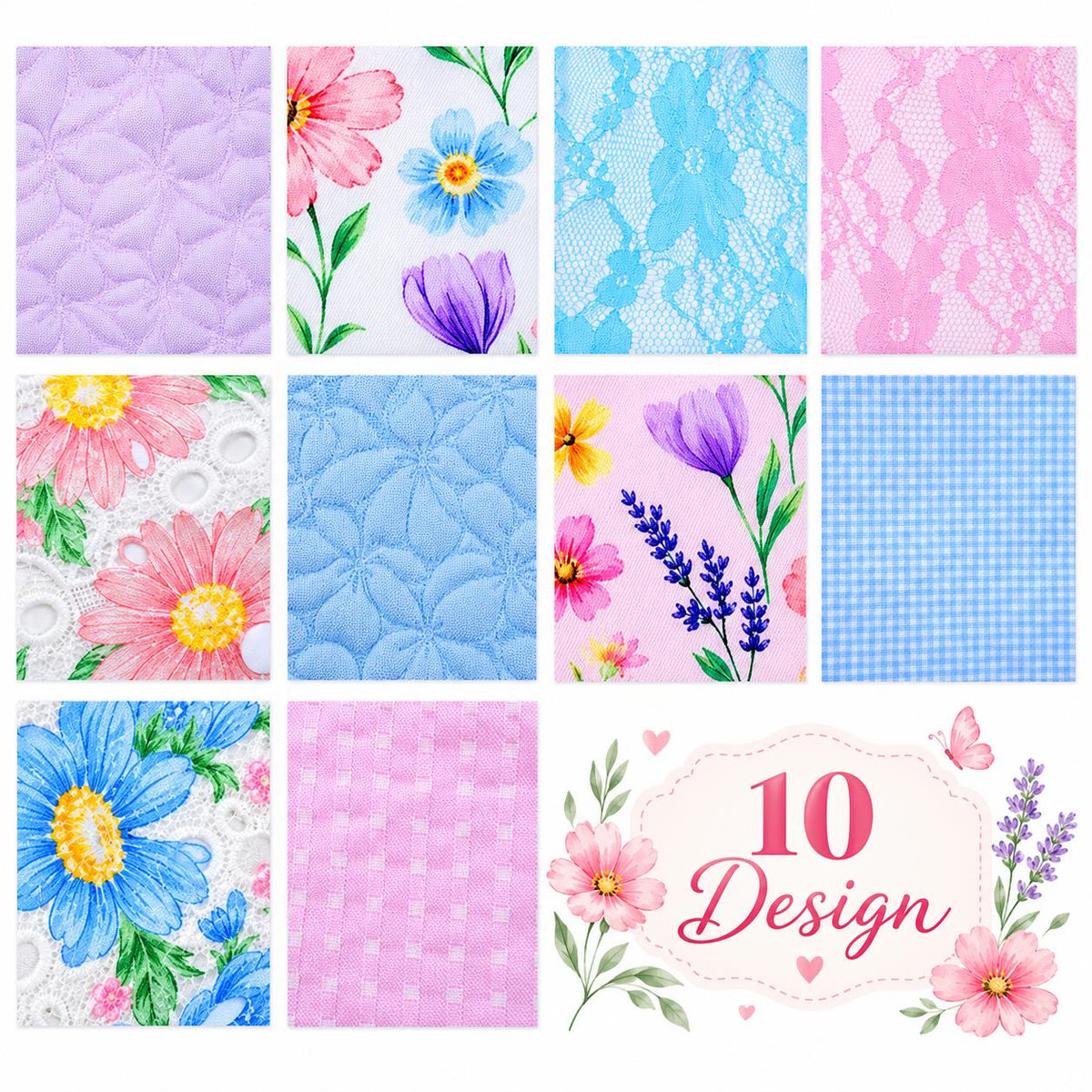 10Pc/Set, Making 10 Images 1pc Each, Each Size: 6.3*50cm Floral Mesh Gauze Lace Series Sliced Fabric Set Style Combination, Polyester Jelly Roll Fabric Strips, Pre-Cut Quilting Squares, For Quilting DIY, Handicrafts And Sewing, Blankets, Rugs, Interior De