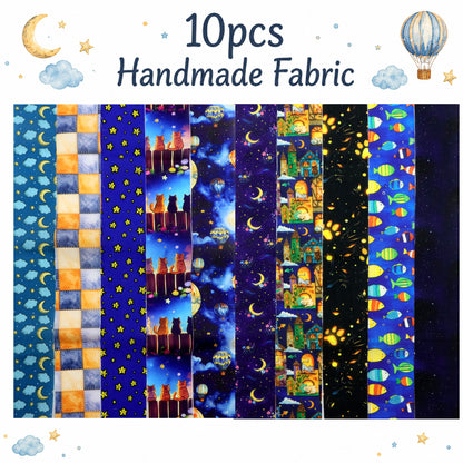 10pcs Vintage Moon Cat Fish Night Pattern Jelly Roll Fabric Strips 2.5X19.7inch Pre-cut 100% Polyester for Patchwork Quilts, Table Runners, Placemats, Tote Bags, Storage Pouches, Makeup Bags, Coasters, Quilt Blocks & Binding Halloween Gift