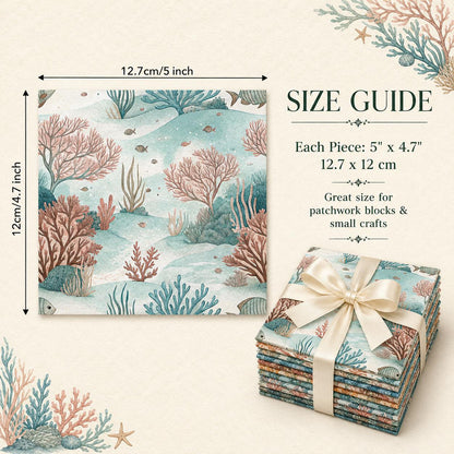 10Pc/Set Ocean Series Series Coral Conch Fish Fat Quarter Fabric, Pre-Cut Square Fabric Assort, Fabric Set, Craft Fabric, Handmade DIY Patchwork Fabric,Home Quilting Sewing Fabric, Packaging Fabric, Scrapbooking Craft Hobbyist